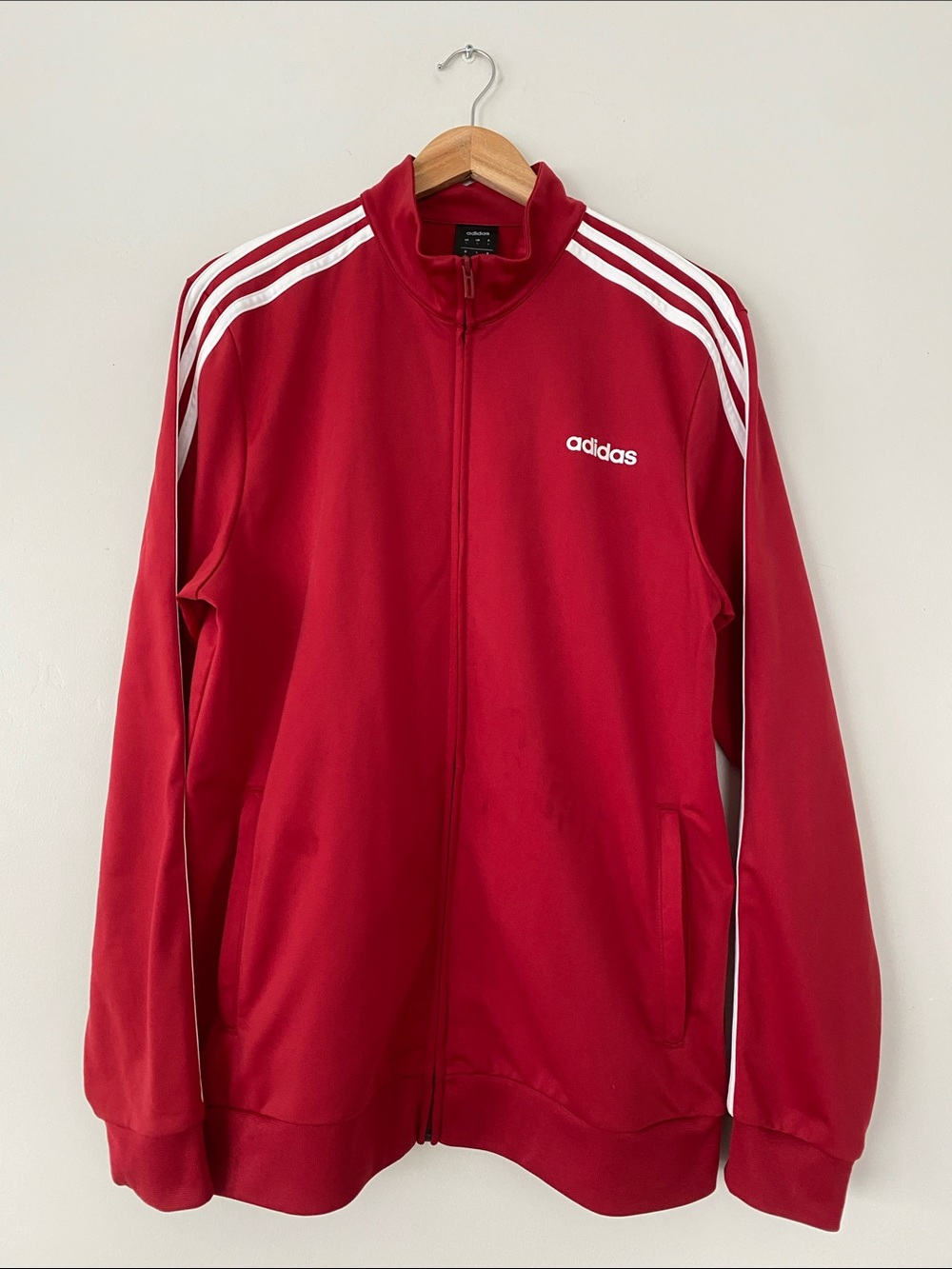 adidas Red Full-Zip Track Jacket White Three Stripes Logo Embroidered Sz L